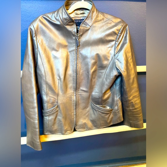 Bernardo Metallic Leather Moto Jacket Large - Picture 1 of 4